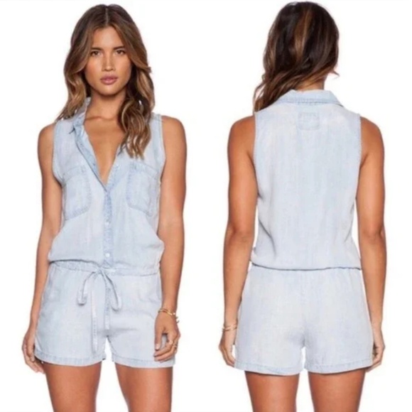 Rails Fiona Chambray Sleeveless Collared Romper Blue Women's Size Medium - Picture 1 of 12